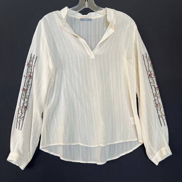 Zeus + Dione Tops - Zeus + Dione silk women’s embroidered long sleeves button front shirt blouse